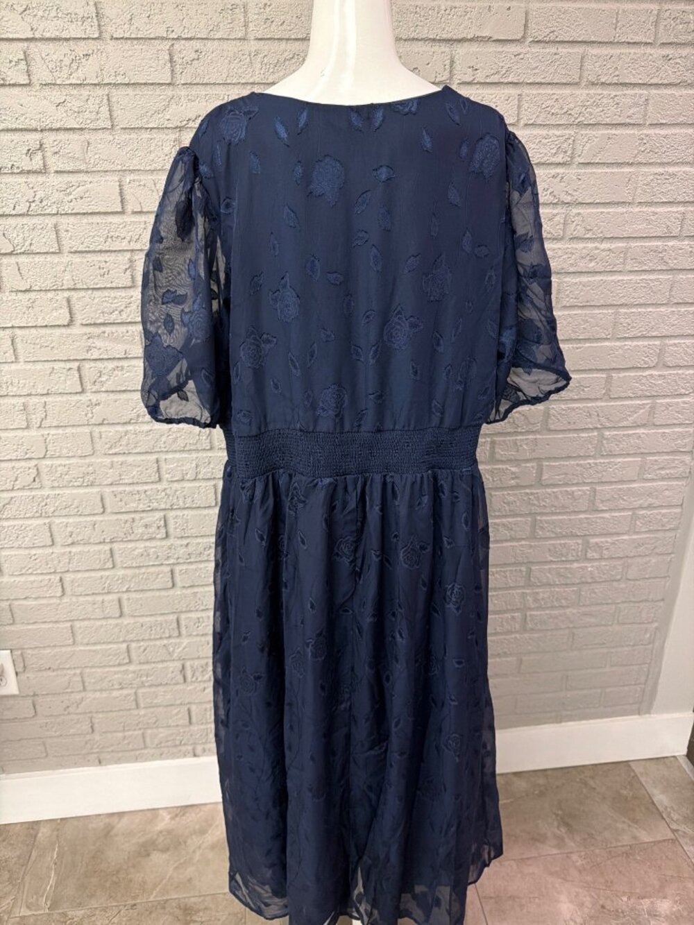 Pinup Fashion V-Neck Puff Sleeve Floral Jacquard Dress Size 22W - Picture 4 of 15